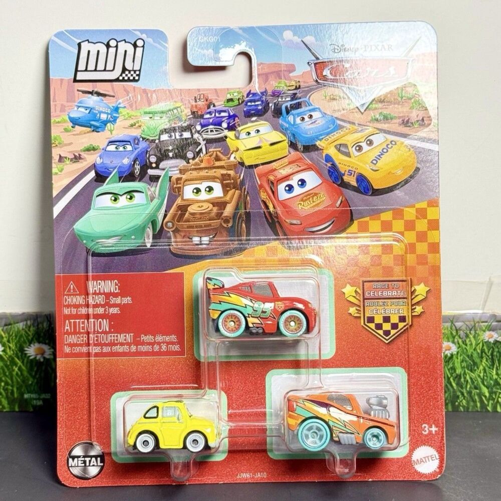 3-Pack RACE to CELEBRATE MINI Lightning McQueen Snot Rod Luigi Disney Pixar CARS